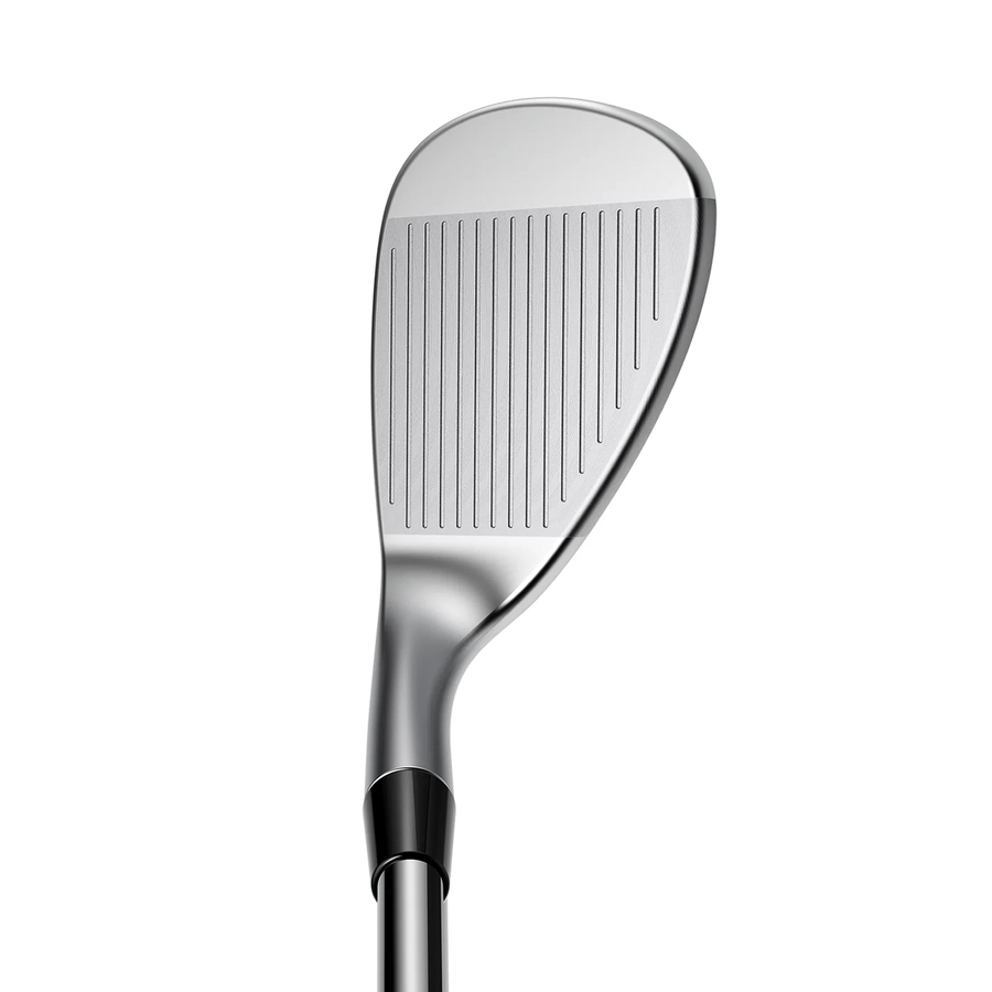 A close-up of the Cobra KING X Wedge reveals its grooved, metallic face and cavity back design, showcased against a plain white background.