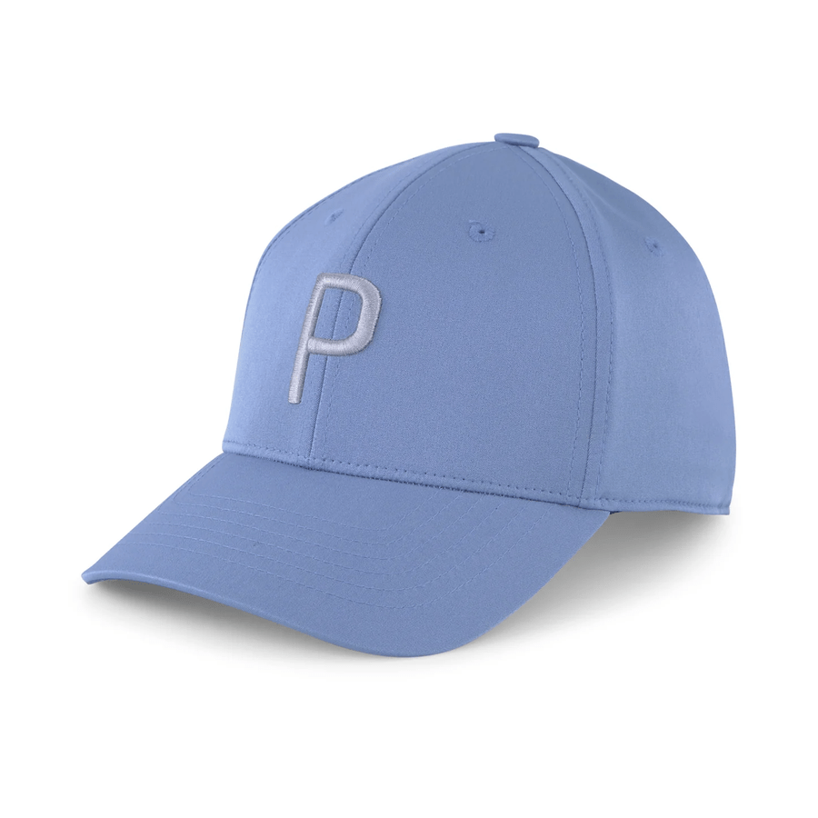 The Puma Structured P Cap is light blue with a stitched, uppercase “P” on the front and a form-fitting design, shown against a white background.