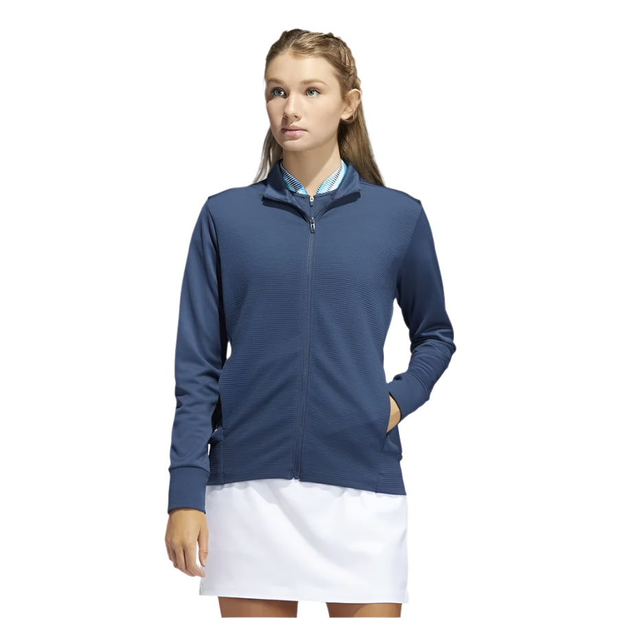 Adidas Ladies Textured Full-Zip Jacket - Navy