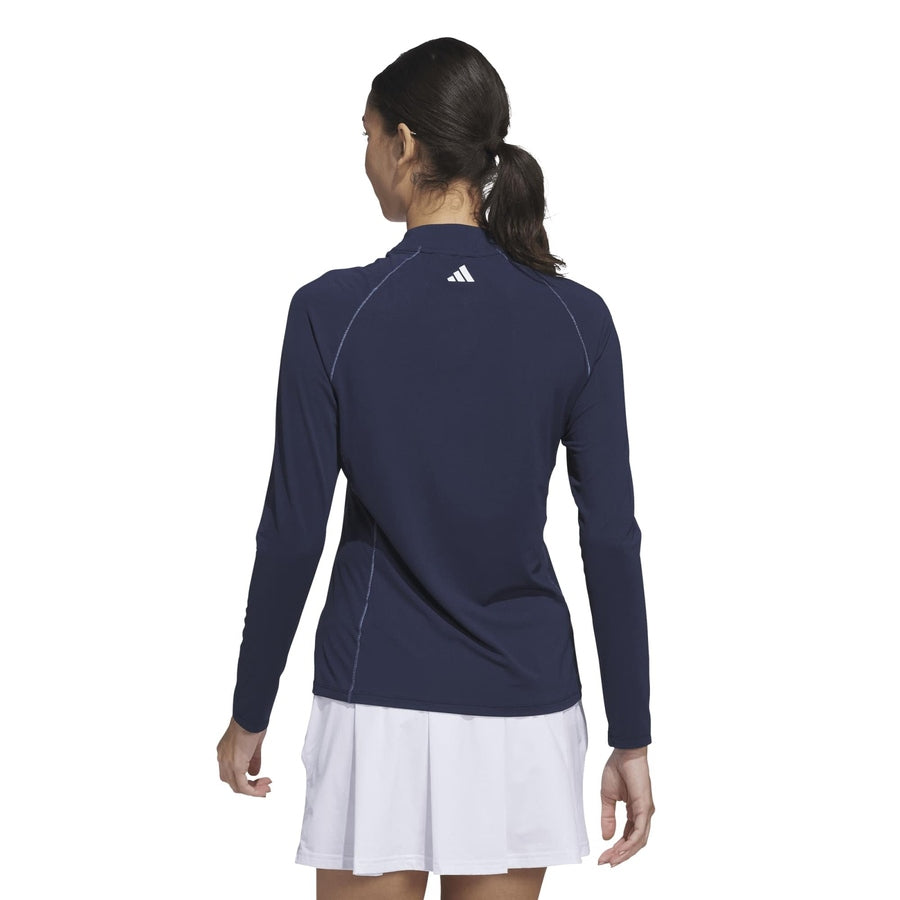 Adidas Ladies Ultimate365 Solid Quarter-Zip Mock Polo Shirt - Navy