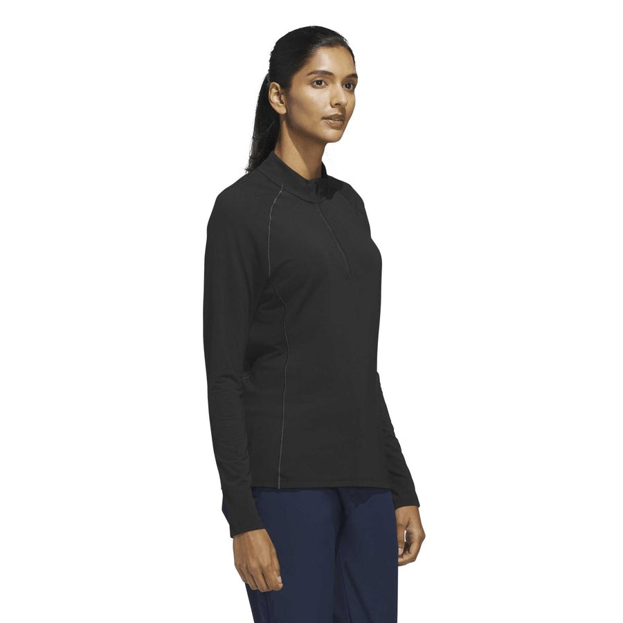 Adidas Ladies Ultimate365 Solid Quarter-Zip Mock Polo Shirt - Black