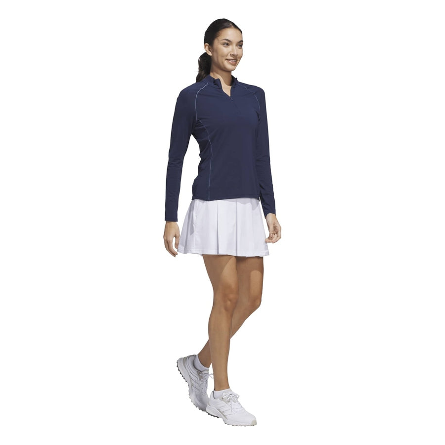 Adidas Ladies Ultimate365 Solid Quarter-Zip Mock Polo Shirt - Navy