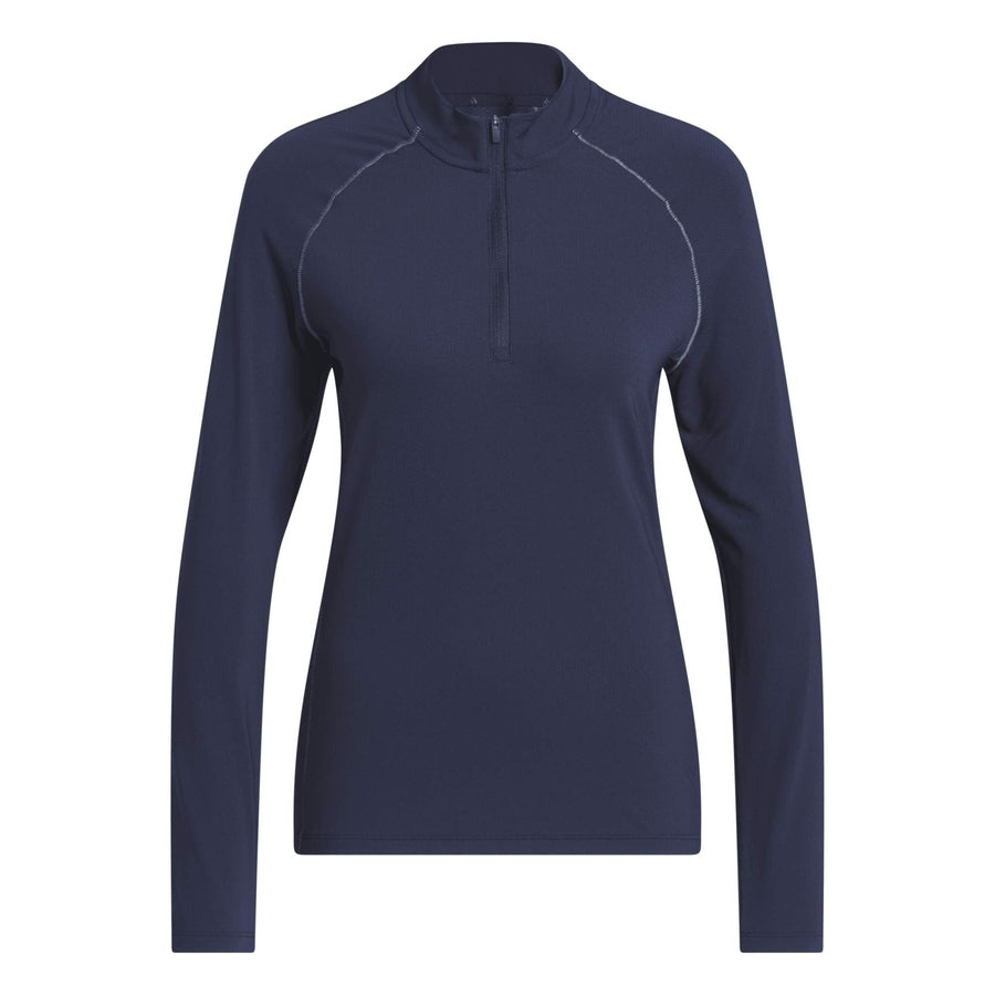 Adidas Ladies Ultimate365 Solid Quarter-Zip Mock Polo Shirt - Navy