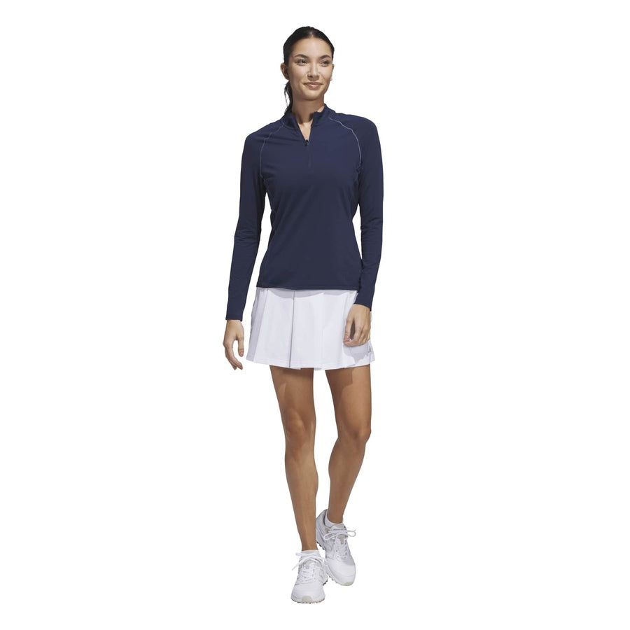 Adidas Ladies Ultimate365 Solid Quarter-Zip Mock Polo Shirt - Navy