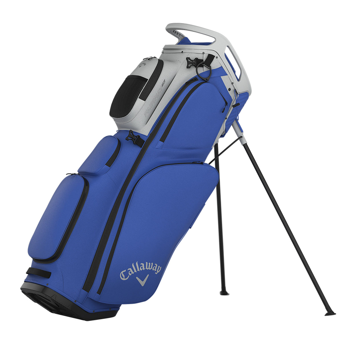 Sac de golf trépied Callaway Fairway 14 argent/Neptune, vue de face en biais