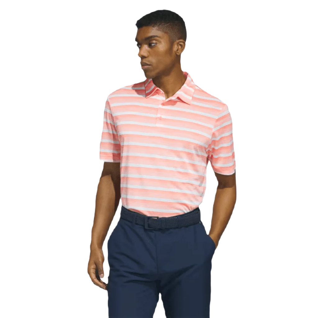 Adidas Two-Color Striped Polo Shirt - Peach