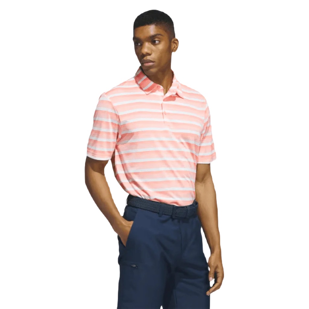 Adidas Two-Color Striped Polo Shirt - Peach