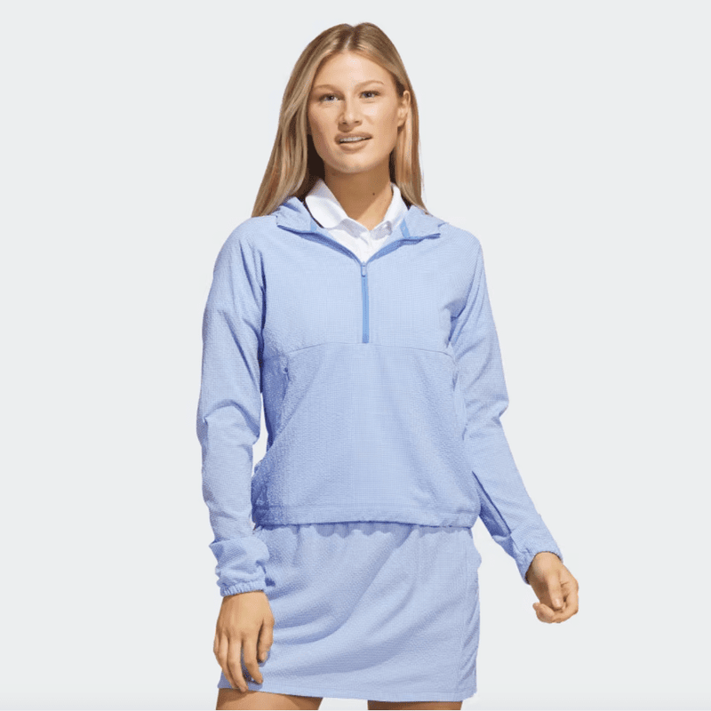 Adidas Ladies Seersucker 1/4-Zip Golf Hoodie - Blue
