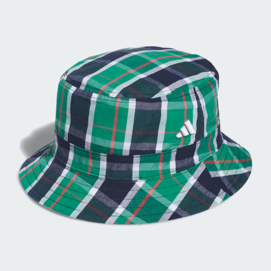 Adidas White Plaid Reversible Golf Bucket Hat