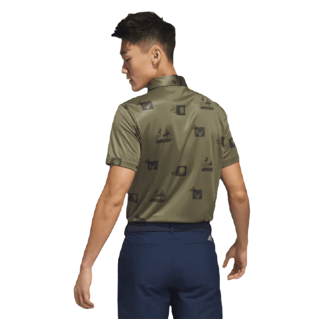 Adidas Allover-Print Golf Polo Shirt - Green