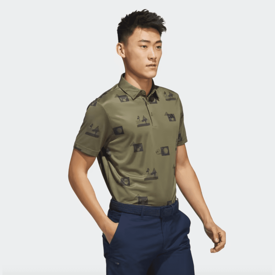 Adidas Allover-Print Golf Polo Shirt - Green