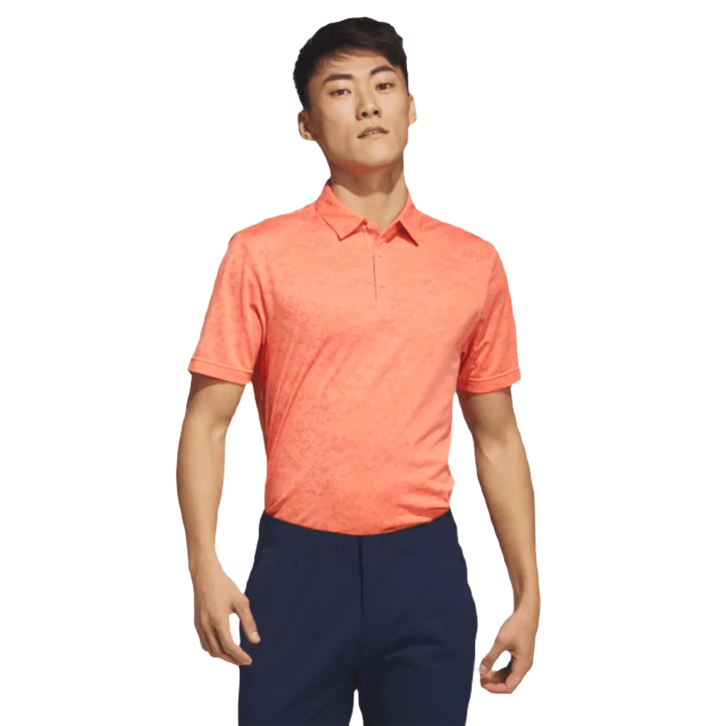 Adidas Textured Jacquard Golf Polo Shirt - Orange