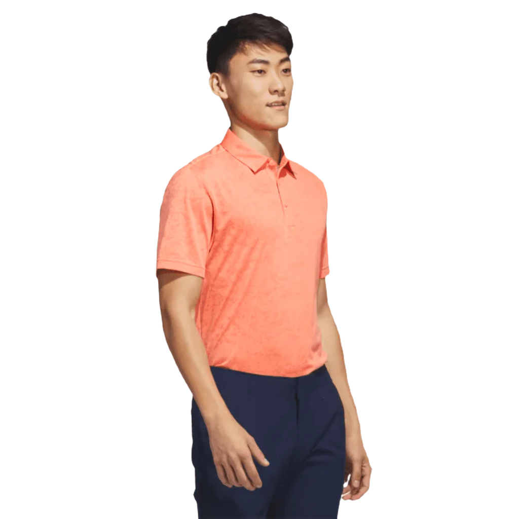 Adidas Textured Jacquard Golf Polo Shirt - Orange