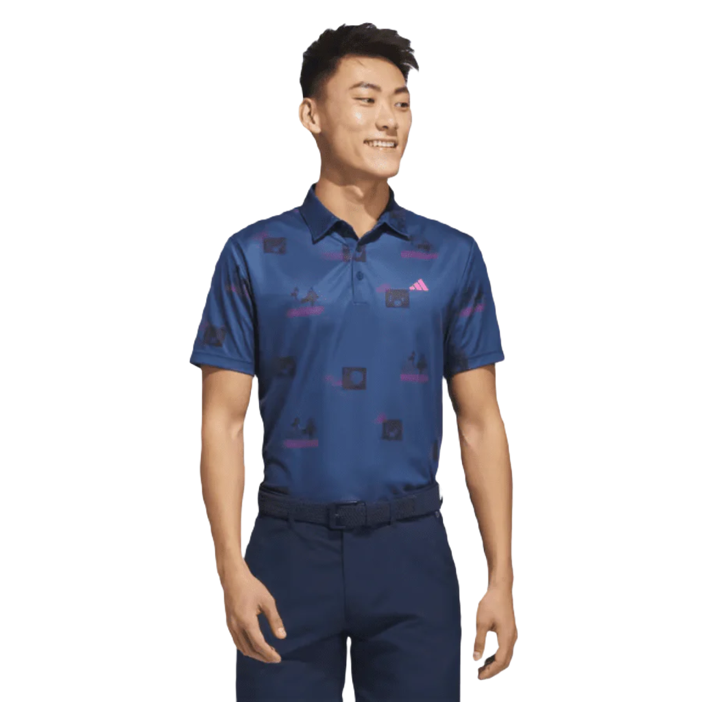 Adidas Allover-Print Golf Polo Shirt - Navy