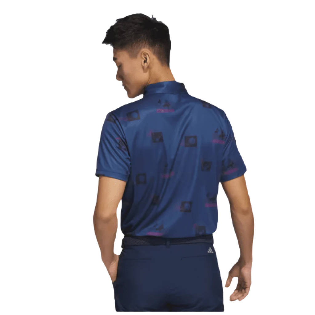 Adidas Allover-Print Golf Polo Shirt - Navy