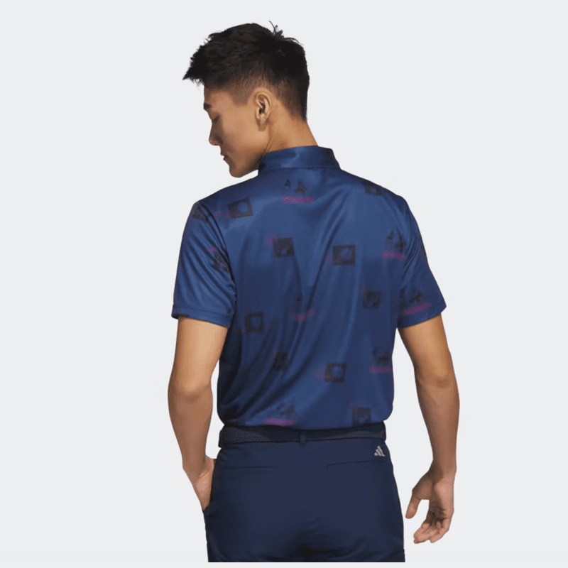 Adidas Allover-Print Golf Polo Shirt - Navy