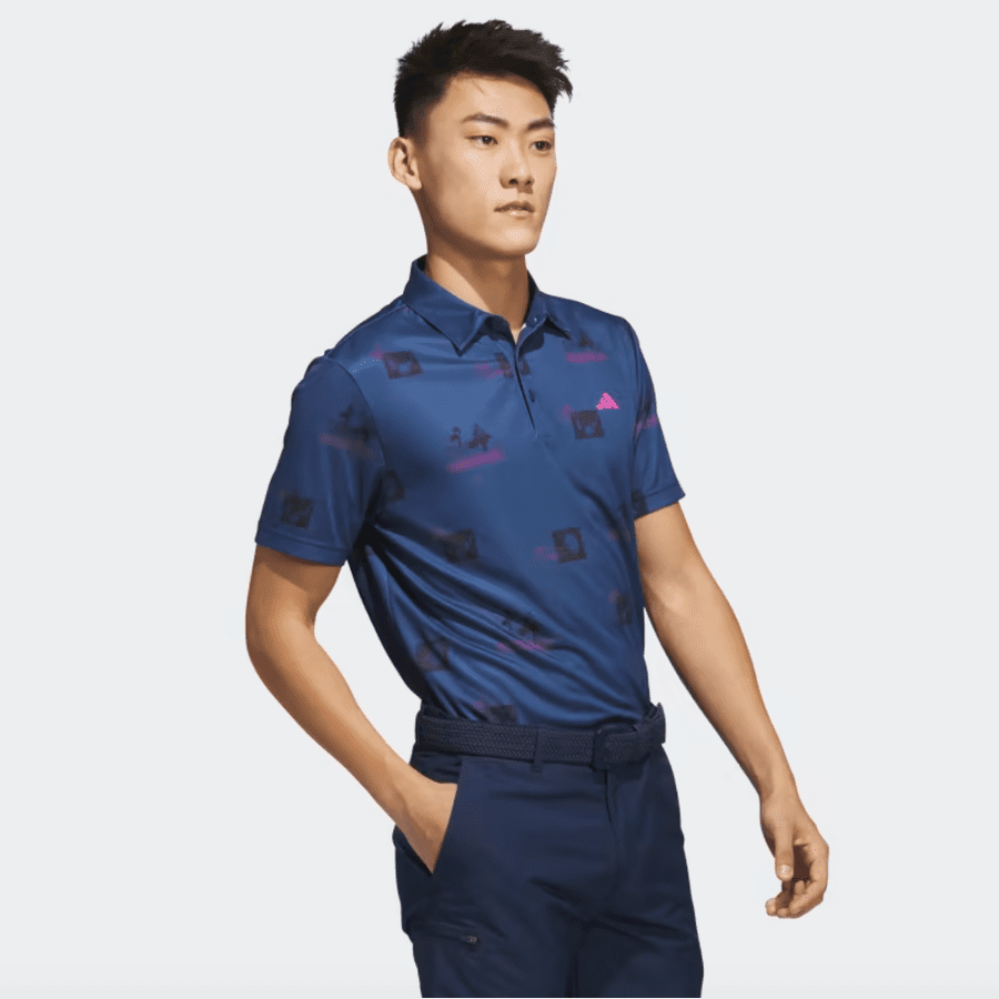 Adidas Allover-Print Golf Polo Shirt - Navy