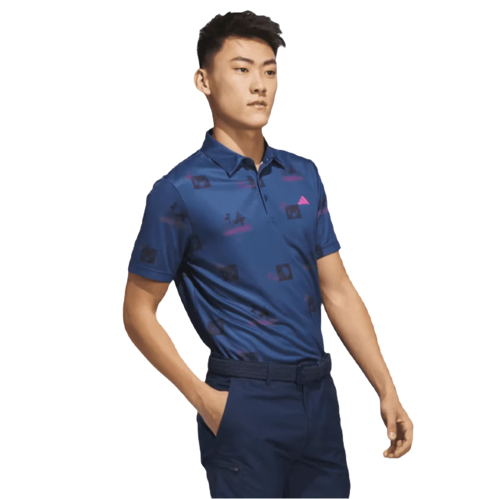 Adidas Allover-Print Golf Polo Shirt - Navy