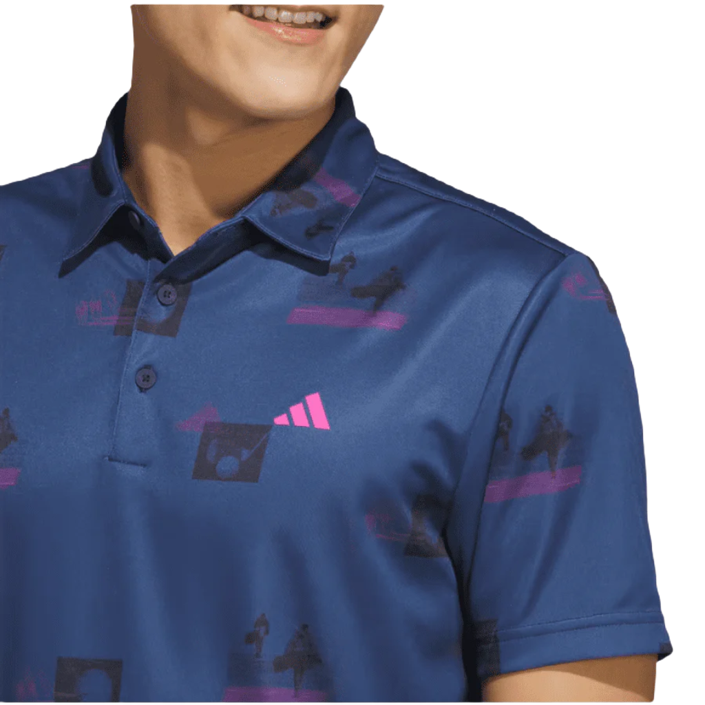 Adidas Allover-Print Golf Polo Shirt - Navy