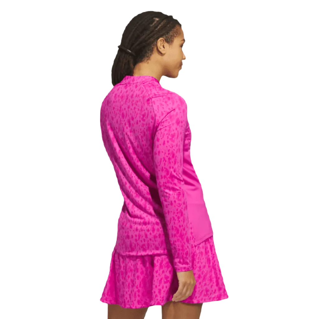 Adidas Ladies Ultimate365 Printed 1/4-Zip Mock-Neck Golf Shirt - Pink