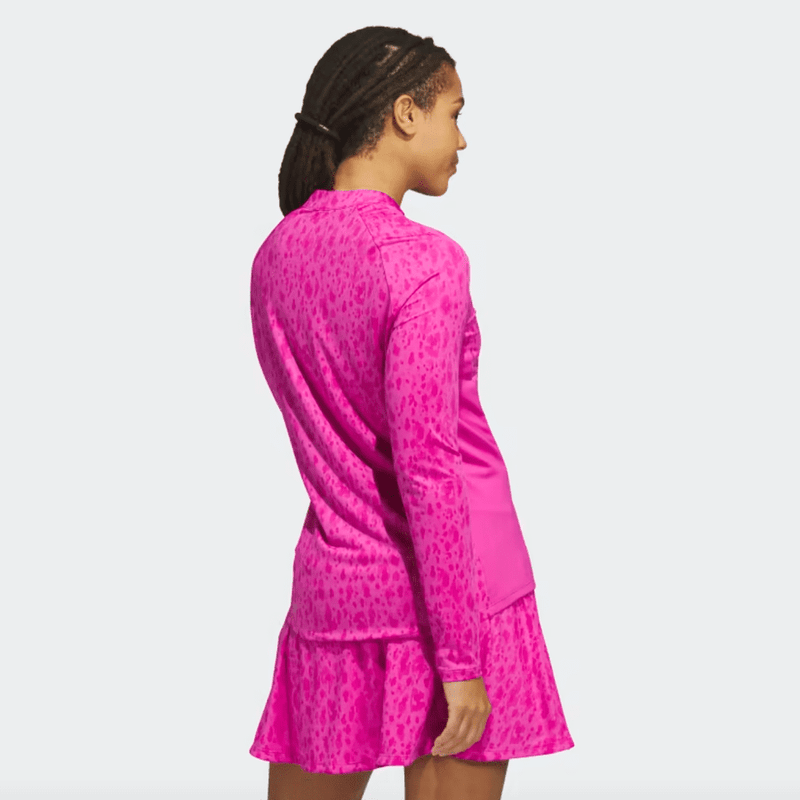 Adidas Ladies Ultimate365 Printed 1/4-Zip Mock-Neck Golf Shirt - Pink