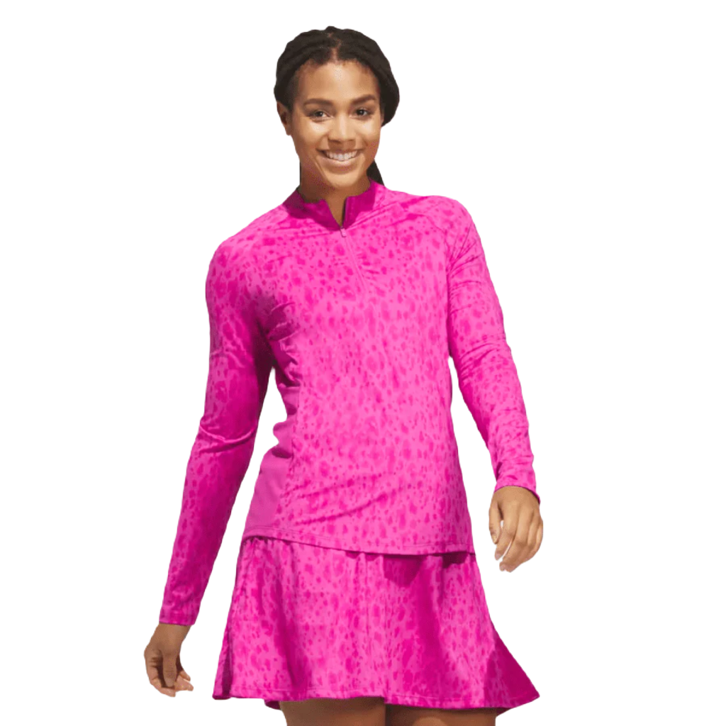 Adidas Ladies Ultimate365 Printed 1/4-Zip Mock-Neck Golf Shirt - Pink