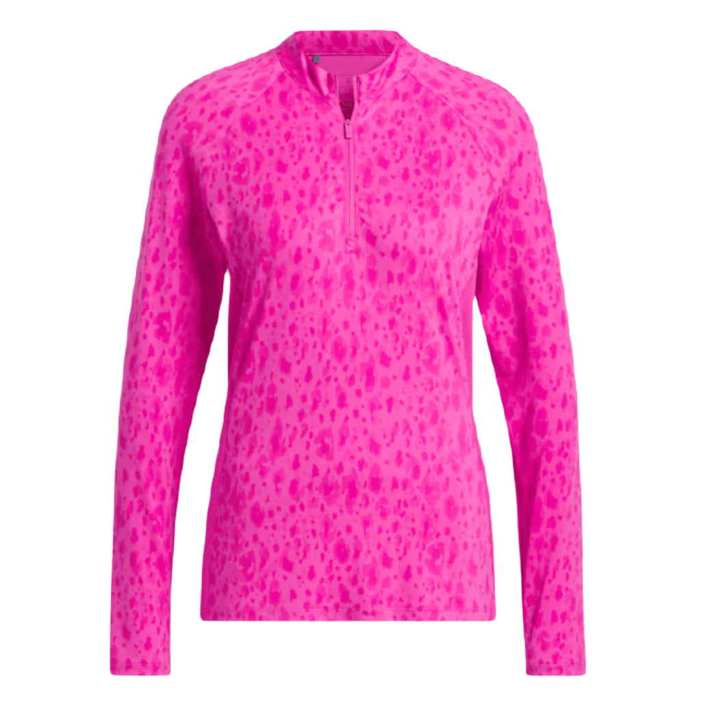 Adidas Ladies Ultimate365 Printed 1/4-Zip Mock-Neck Golf Shirt - Pink