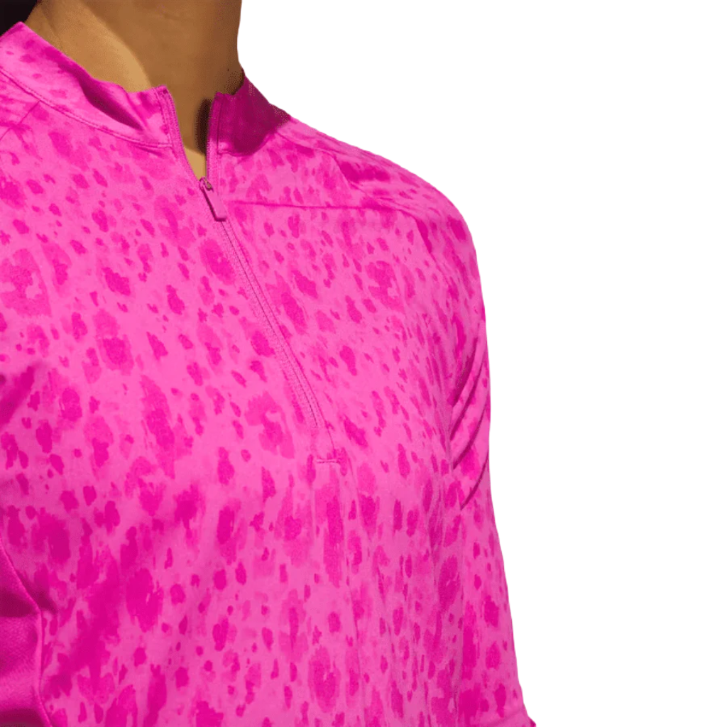 Adidas Ladies Ultimate365 Printed 1/4-Zip Mock-Neck Golf Shirt - Pink