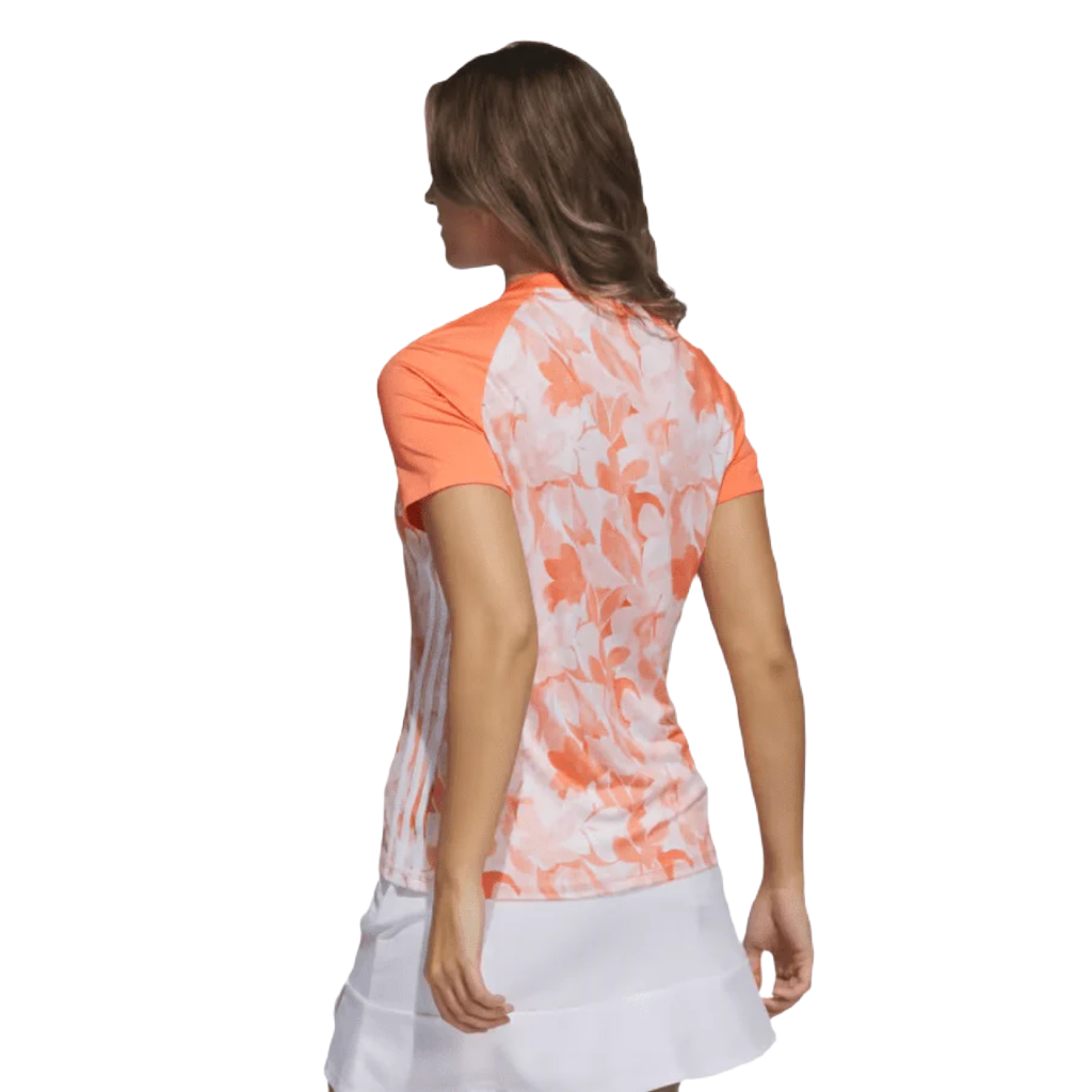 Adidas Ladies Floral Golf Polo Shirt - Orange