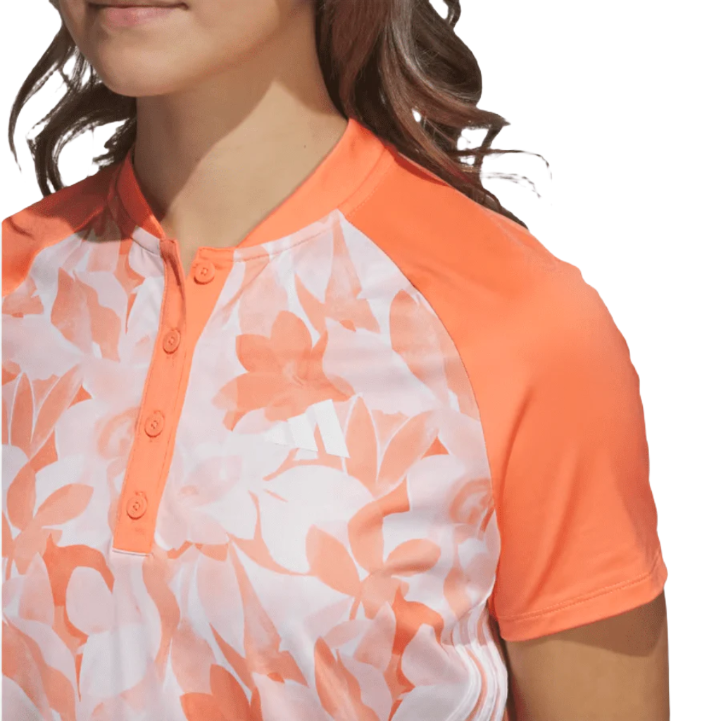 Adidas Ladies Floral Golf Polo Shirt - Orange