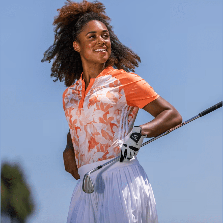 Adidas Ladies Floral Golf Polo Shirt - Orange
