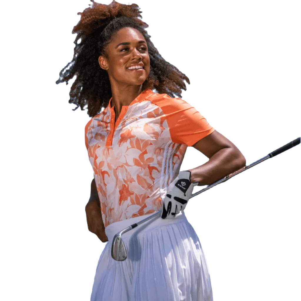 Adidas Ladies Floral Golf Polo Shirt - Orange