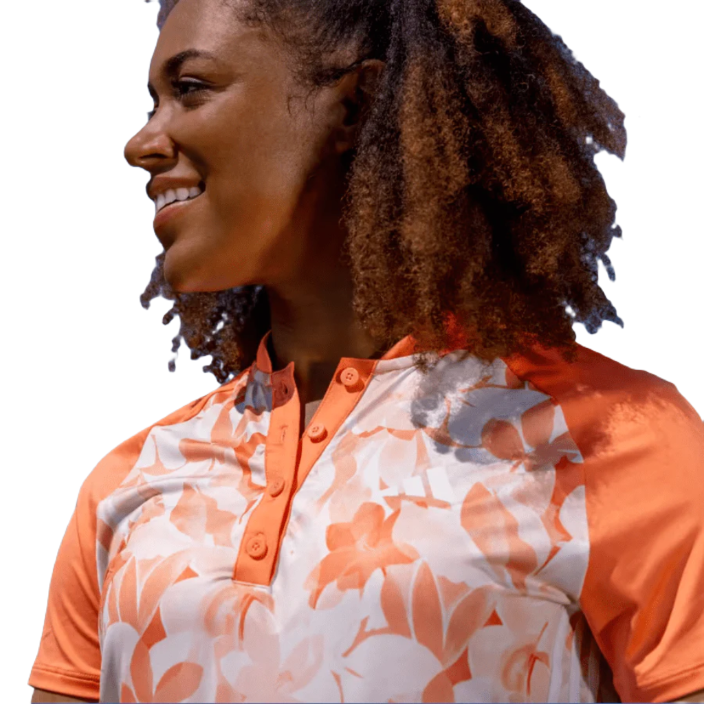 Adidas Ladies Floral Golf Polo Shirt - Orange