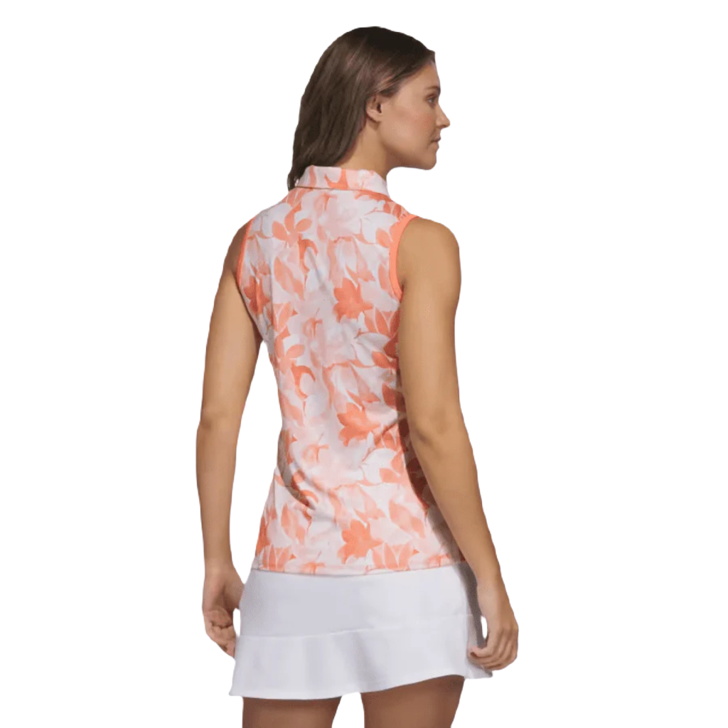 Adidas Ladies Floral Sleeveless Golf Polo Shirt - Orange