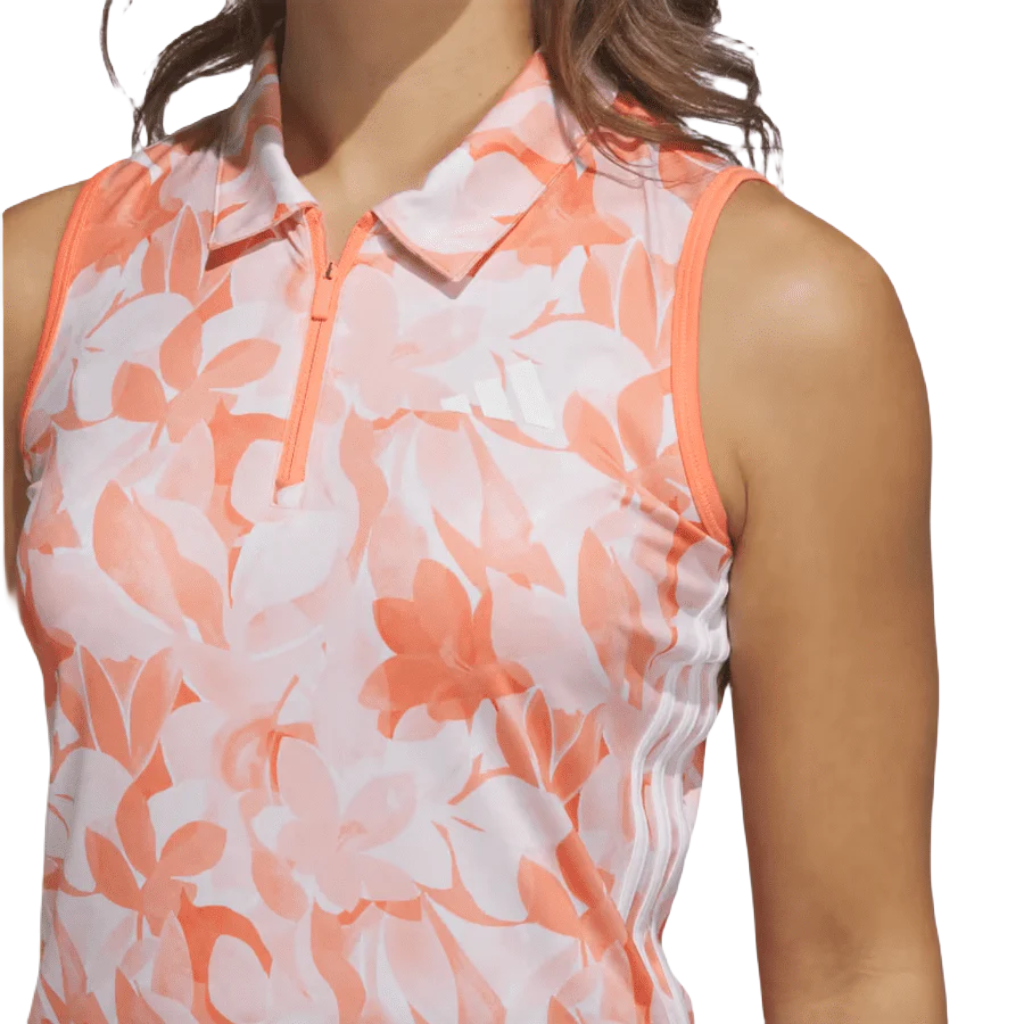 Adidas Ladies Floral Sleeveless Golf Polo Shirt - Orange