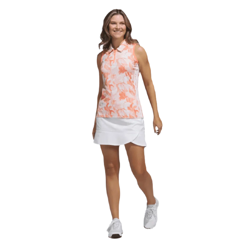 Adidas Ladies Floral Sleeveless Golf Polo Shirt - Orange