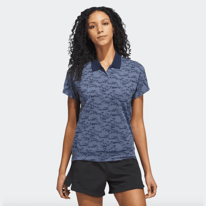 Adidas Ladies Go-To Printed Golf Polo Shirt - Navy