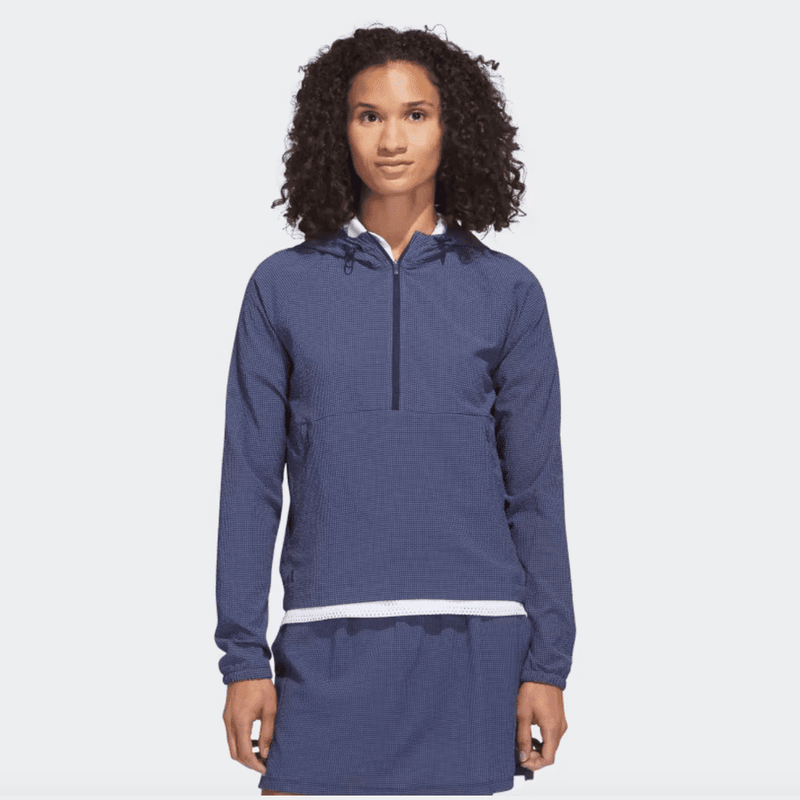 Adidas Ladies Seersucker 1/4-Zip Golf Hoodie - Navy