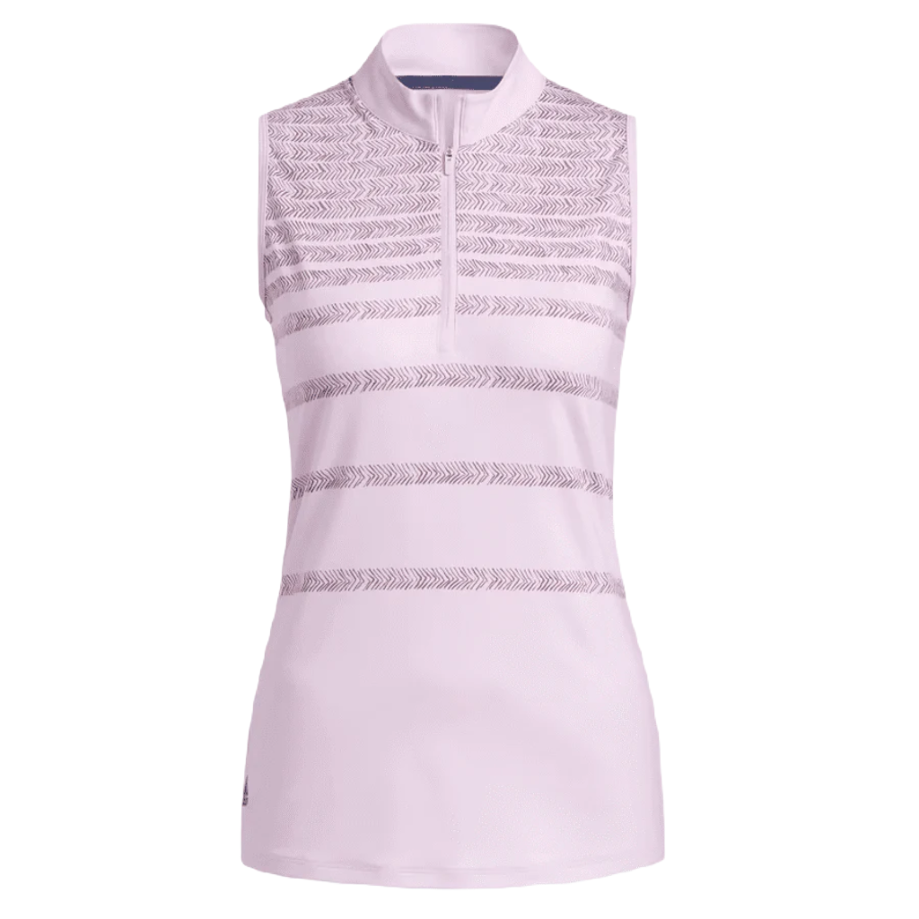 Adidas Ladies Herringbone Stripe Sleeveless Polo Shirt - Pink