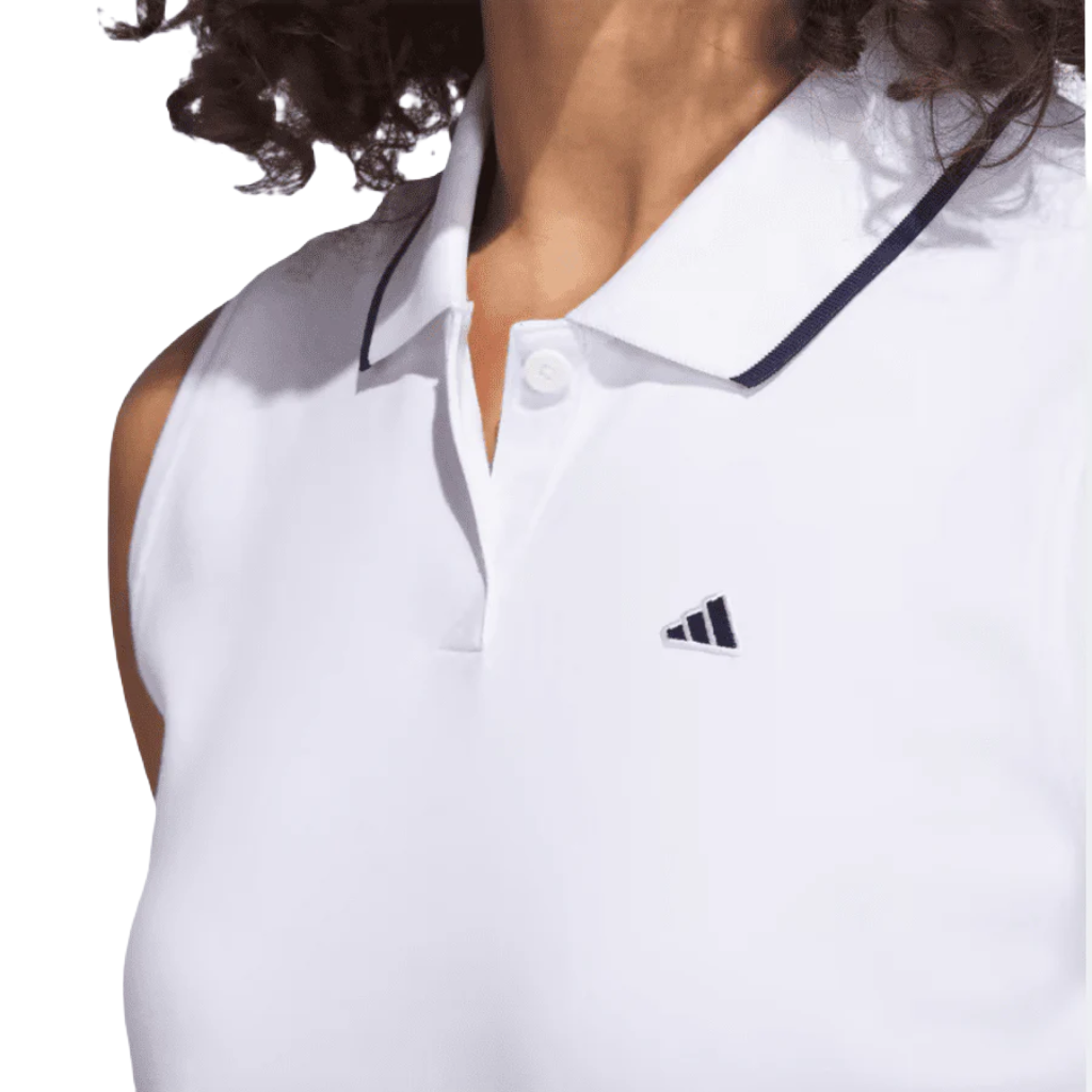 Adidas Ladies Go-To Piqué Sleeveless Golf Polo Shirt - White