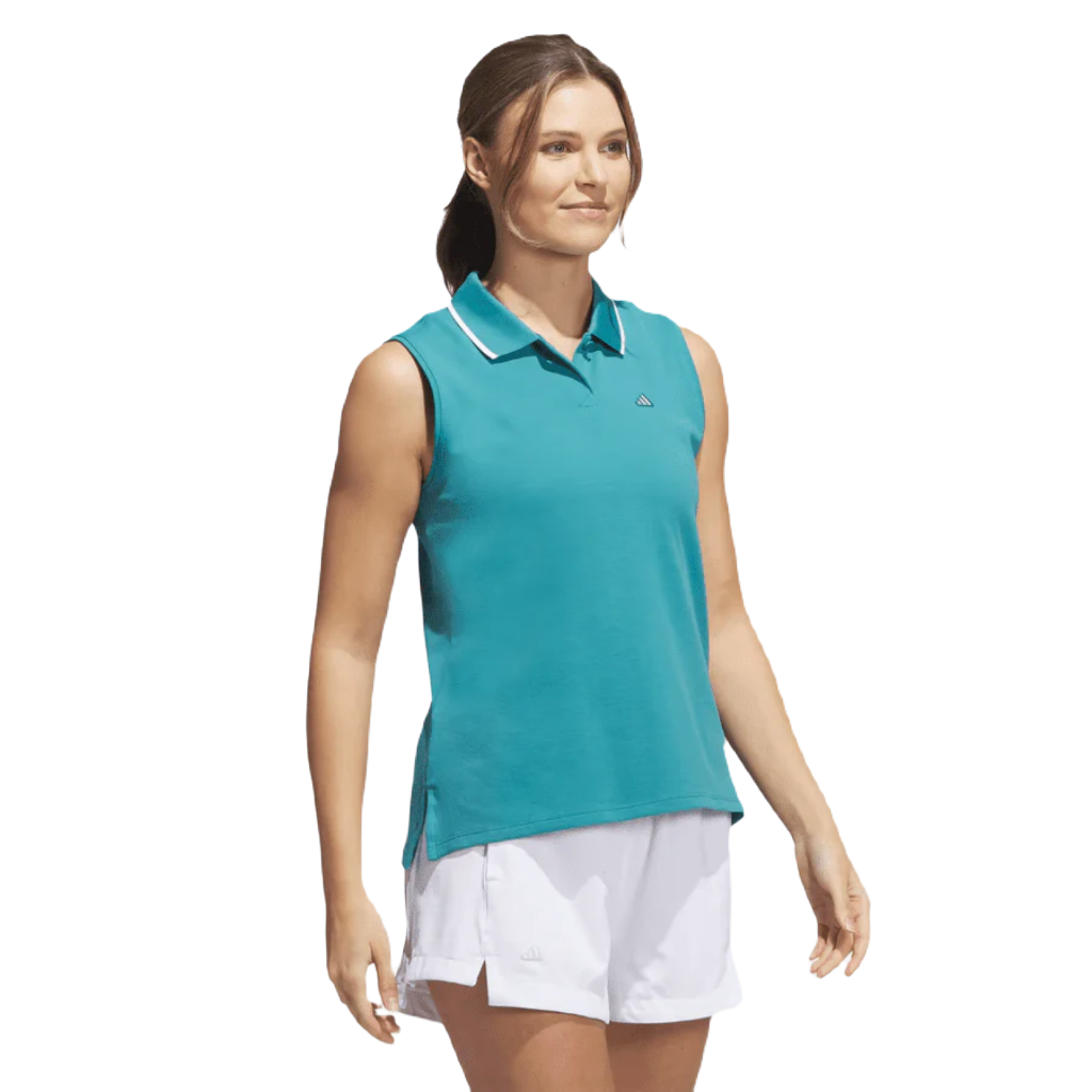 Adidas Ladies Go-To Piqué Sleeveless Golf Polo Shirt Turquoise