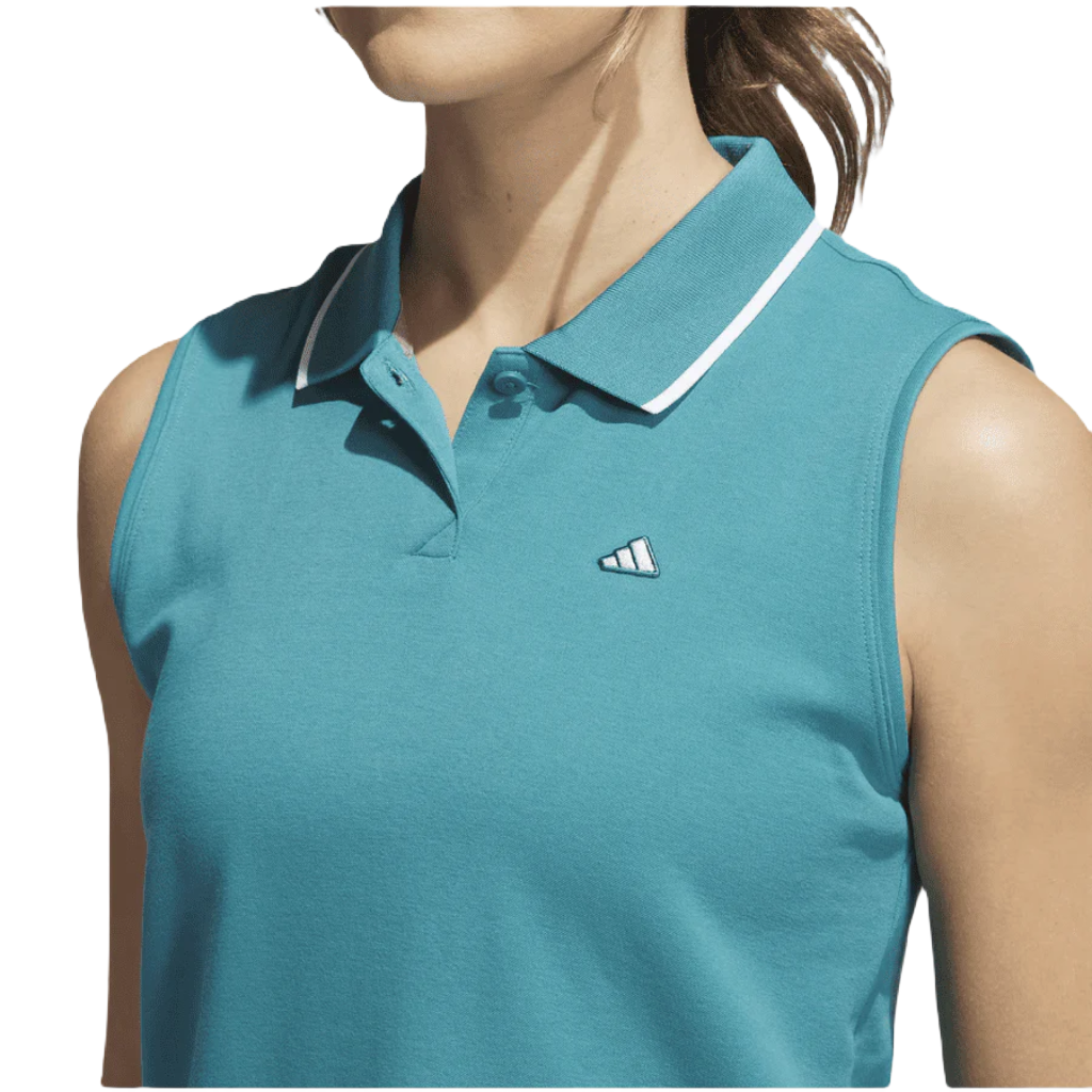 Adidas Ladies Go To Pique Sleeveless Golf Polo Shirt Turquoise Turquoise X Small