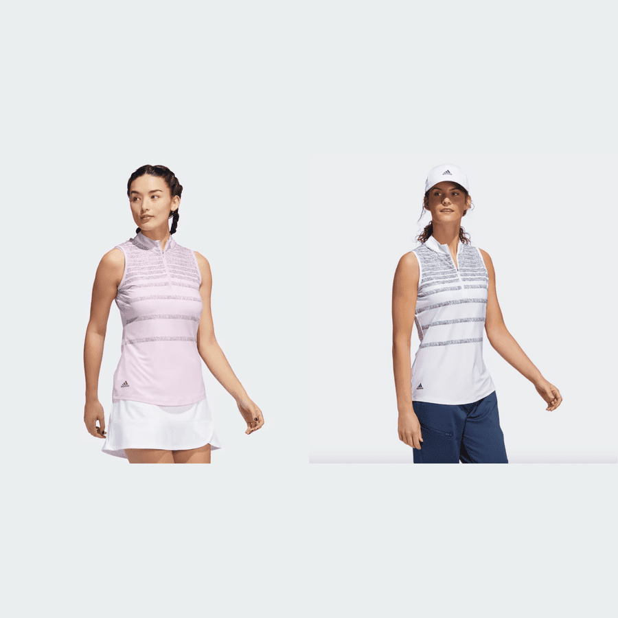 Two Pack Adidas Ladies Herringbone Stripe Polo Shirts