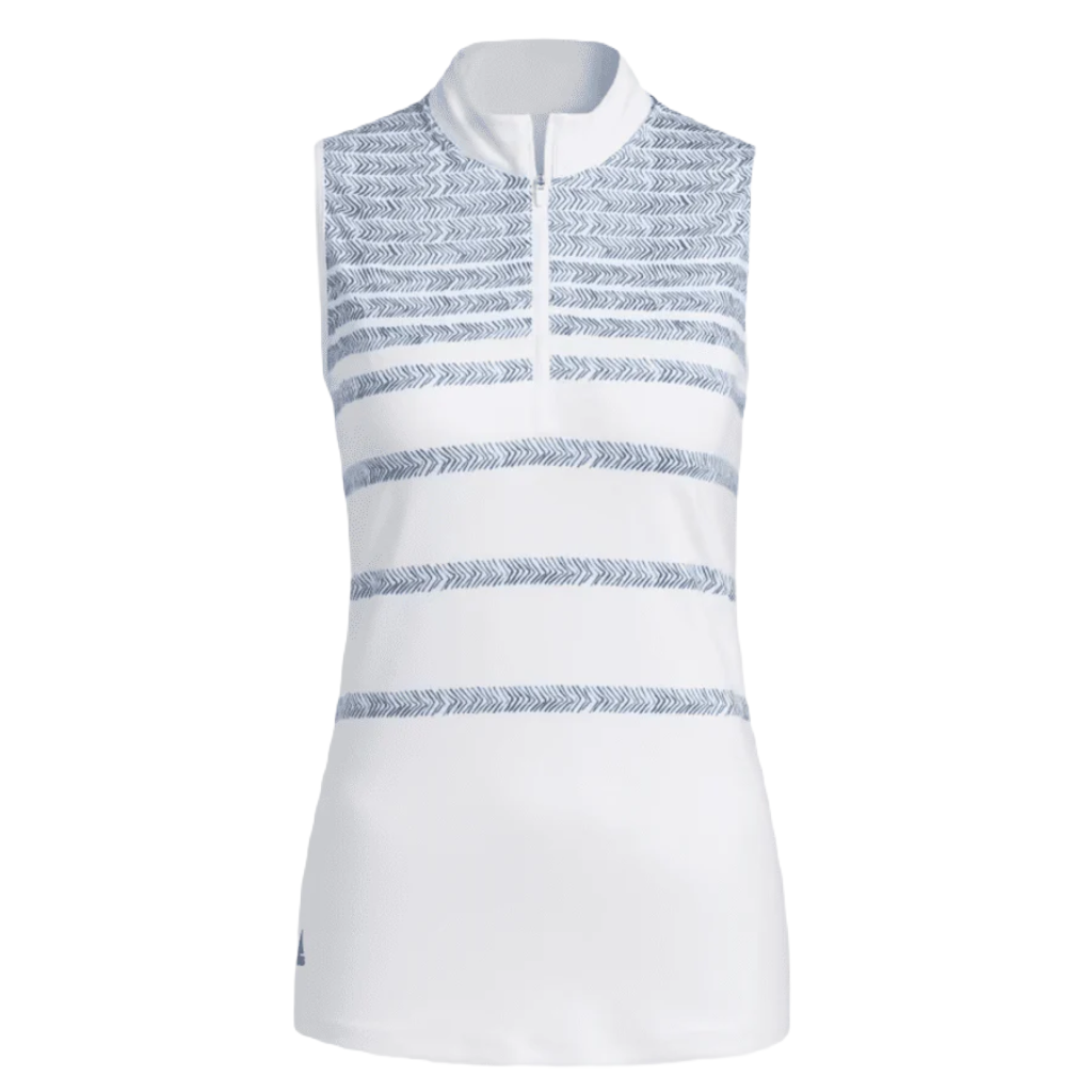 Adidas Ladies Herringbone Stripe Sleeveless Polo Shirt - Blue