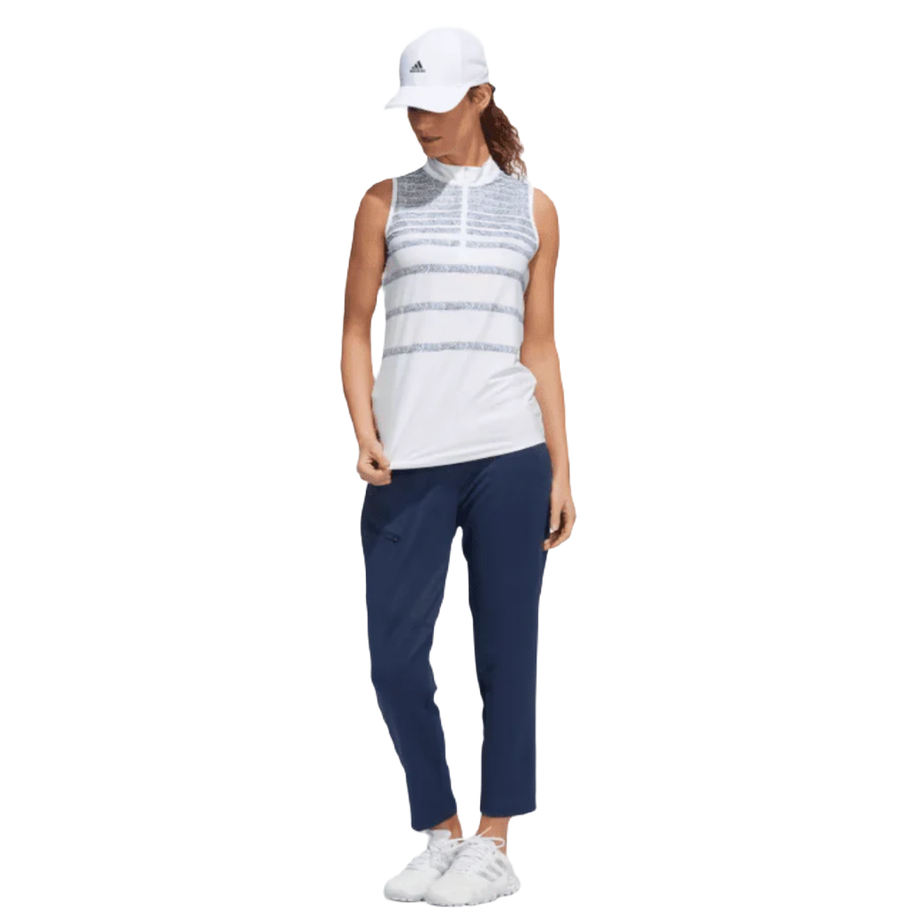 Adidas Ladies Herringbone Stripe Sleeveless Polo Shirt - Blue