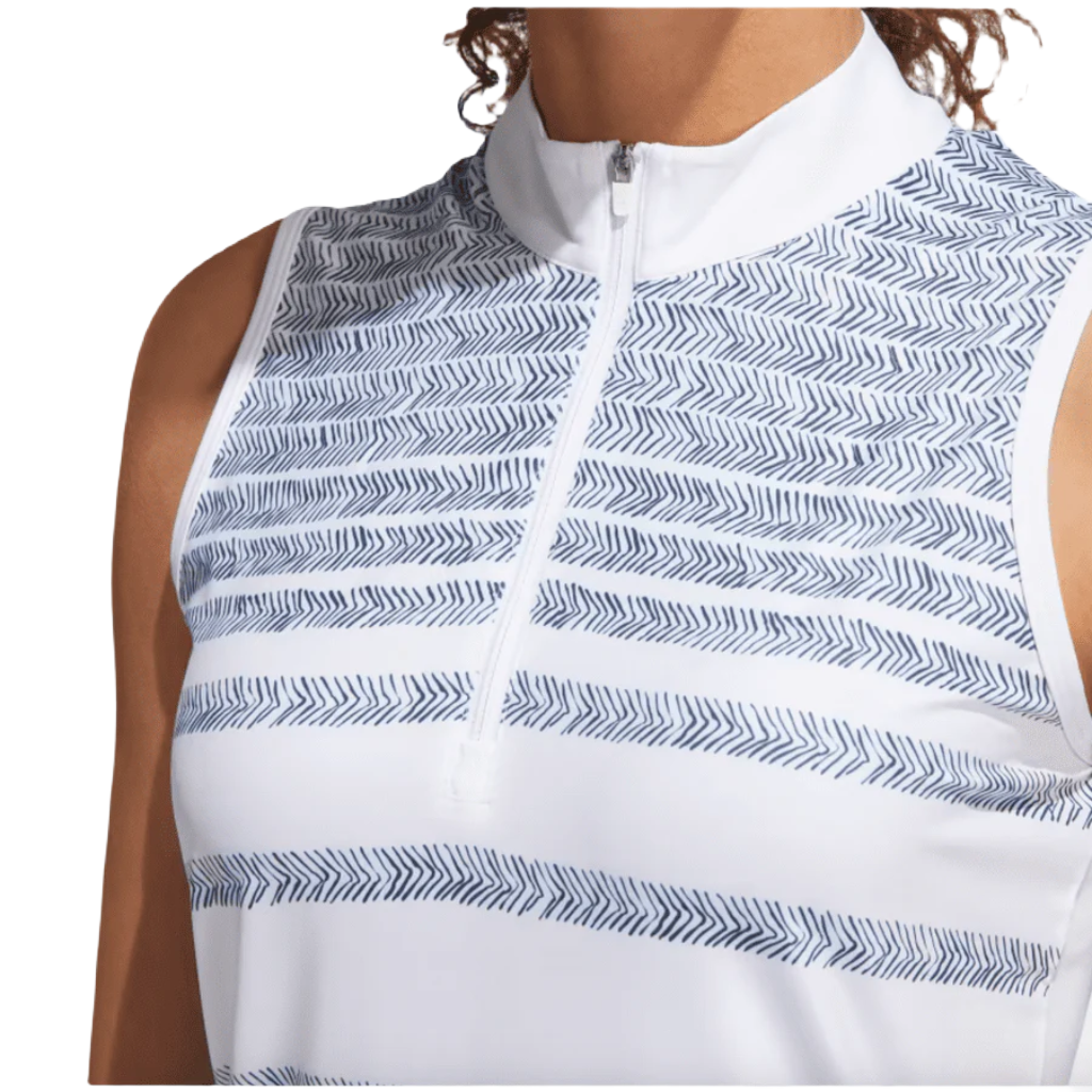 Adidas Ladies Herringbone Stripe Sleeveless Polo Shirt - Blue