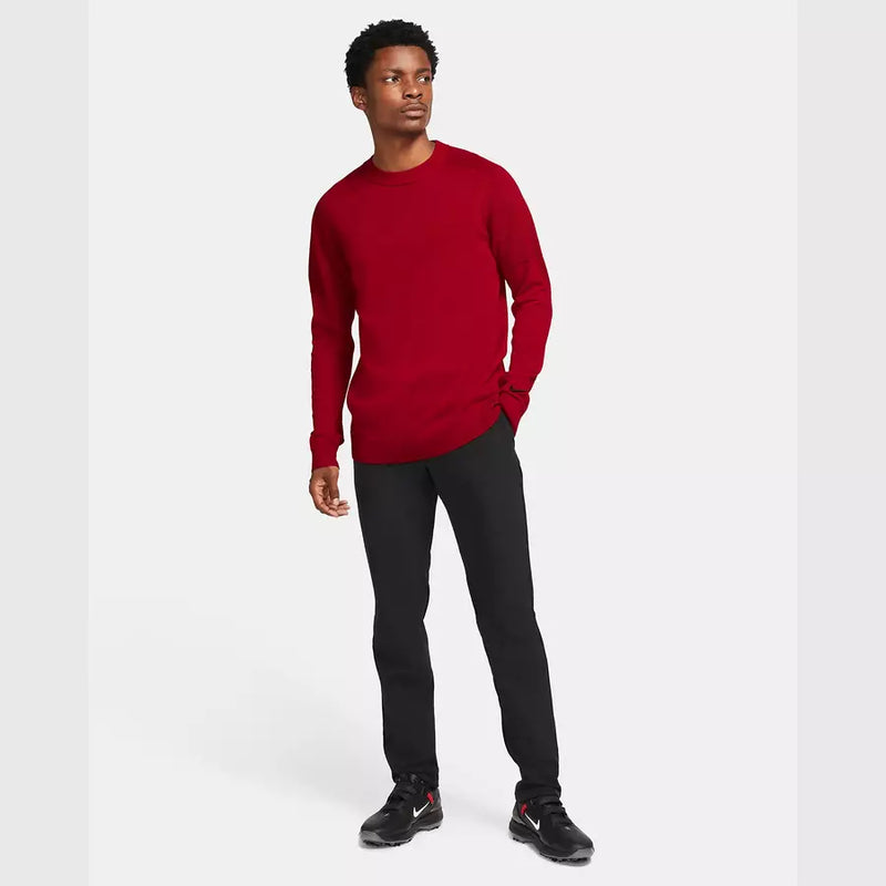 Model wearing the Tiger Woods Men's Knit Golf Sweater - Red