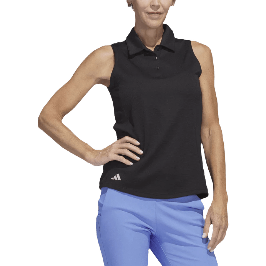 Adidas Ladies Texture Sleeveless Polo Shirt - Black