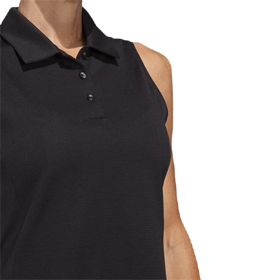 Adidas Ladies Texture Sleeveless Polo Shirt - Black