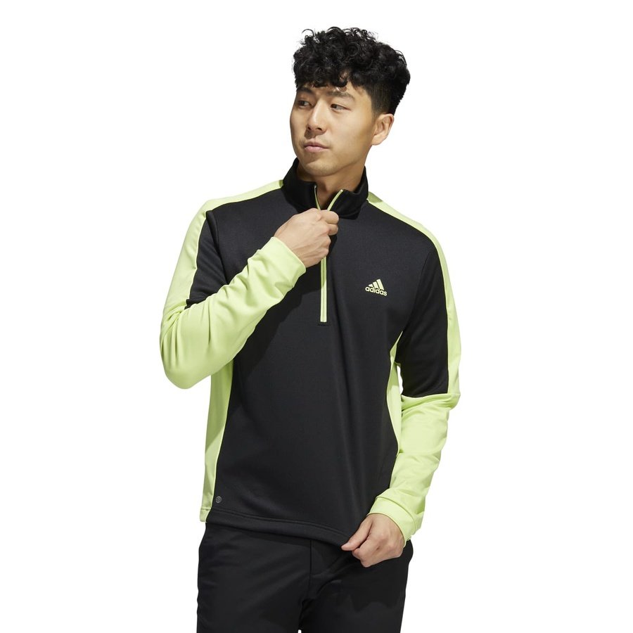 Adidas Colorblock Primegreen 1/4 Zip Golf Top - Black